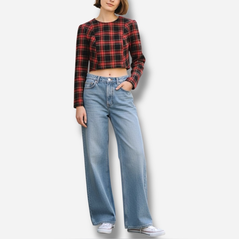 🌸New🌸 Zara Long Sleeve Plaid Cropped Top Xsmall